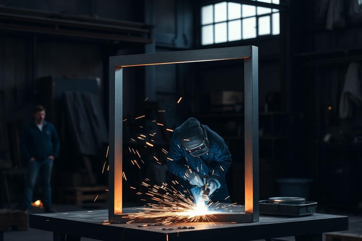 Certified welder fabricating a steel frame in the Nextgen engineering workshop